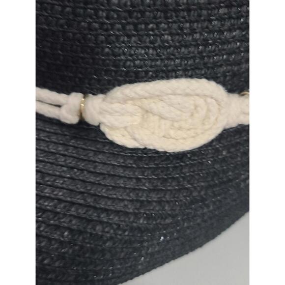 Magid Hats Womens Black Straw-Look Paper W/ Off-white Rope Band 21" GUC - Picture 5 of 16
